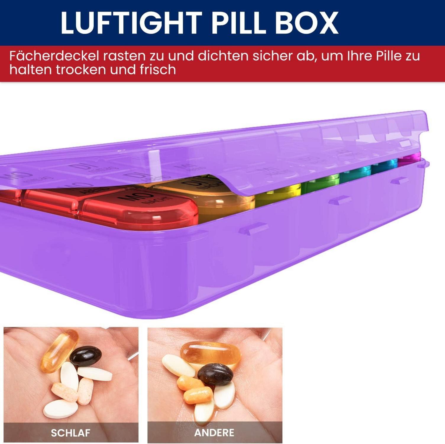 Tablettenbox 7 Tage Klein Pillendose Große Fächer Lila