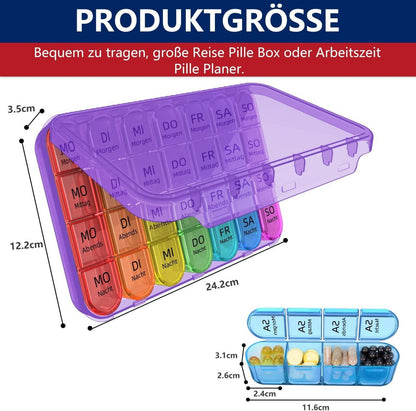 Tablettenbox 7 Tage 3 Fächer, Pillendose Luftdicht & Portabel - Lila