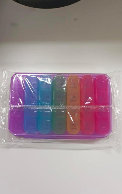 Tablettenbox 7 Tage Große Fächer Medikamentenbox Kinder & Senioren lila