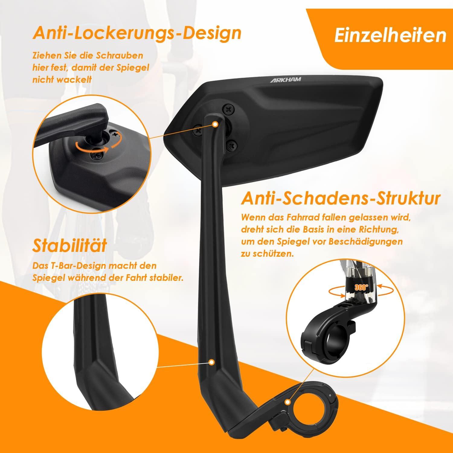 Fahrradspiegel HD Extra Große Spiegelfläche Echtglas E-Bike 21-25.4mm 2 Stück
