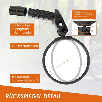 Arkham E-bike Fahrradspiegel HD Glas Konvexe Linse