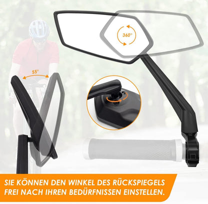 Arkham Fahrradspiegel HD Extra Große Spiegelfläche Echtglas Links
