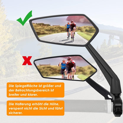 Fahrradspiegel HD Echtglas extra groß, schlagfest, 21-25.4mm, für Links