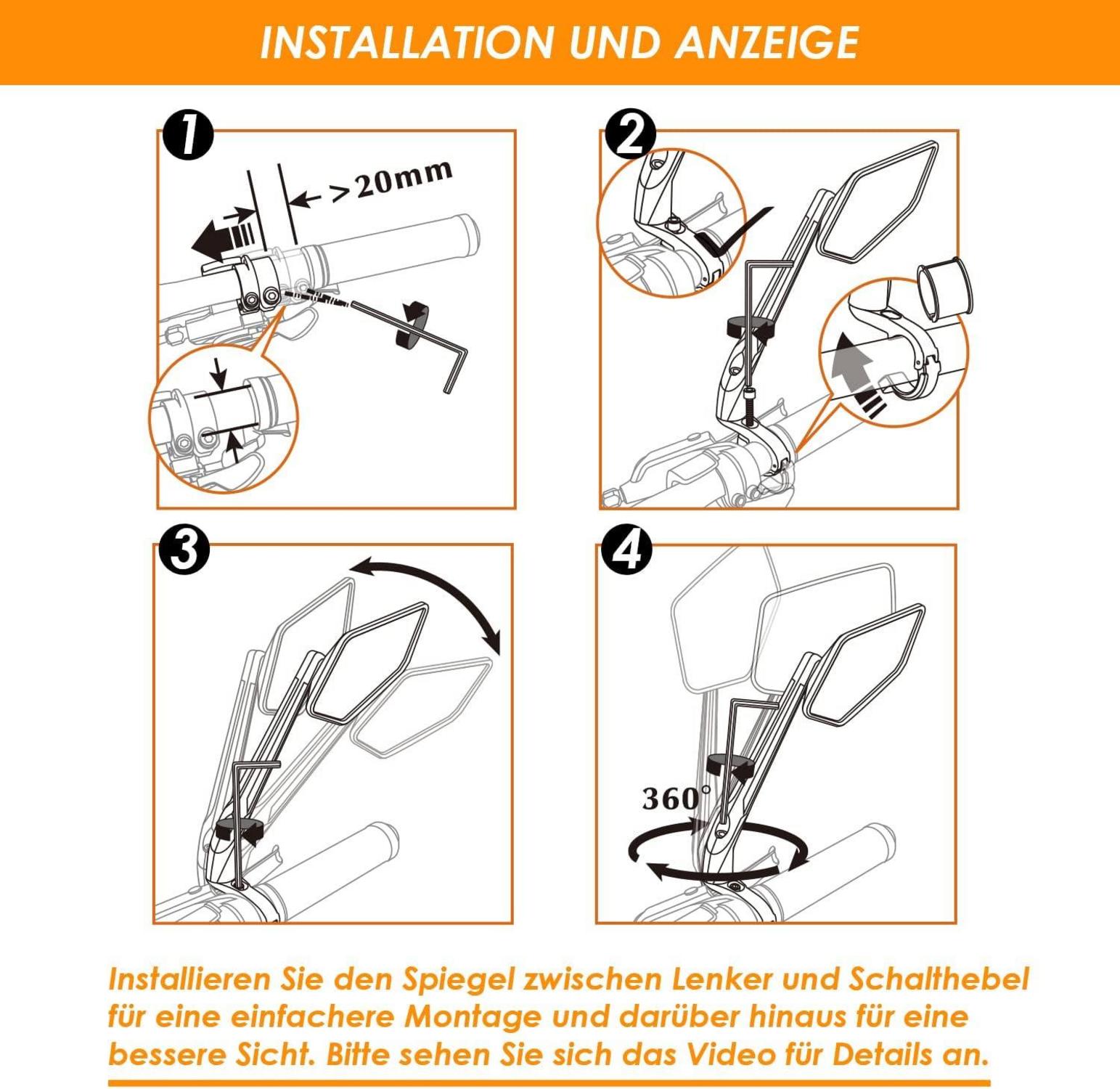 Fahrradspiegel HD Extra Große Spiegelfläche Echtglas für Links Lenker 21-25.4mm
