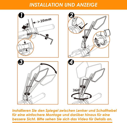 Fahrradspiegel HD Extra Große Spiegelfläche Echtglas für Links Lenker 21-25.4mm