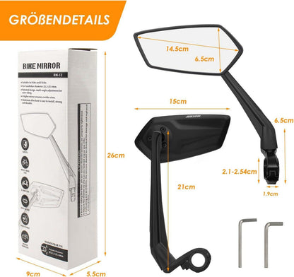 Fahrradspiegel HD Echtglas extra groß, schlagfest, 21-25.4mm, für Links