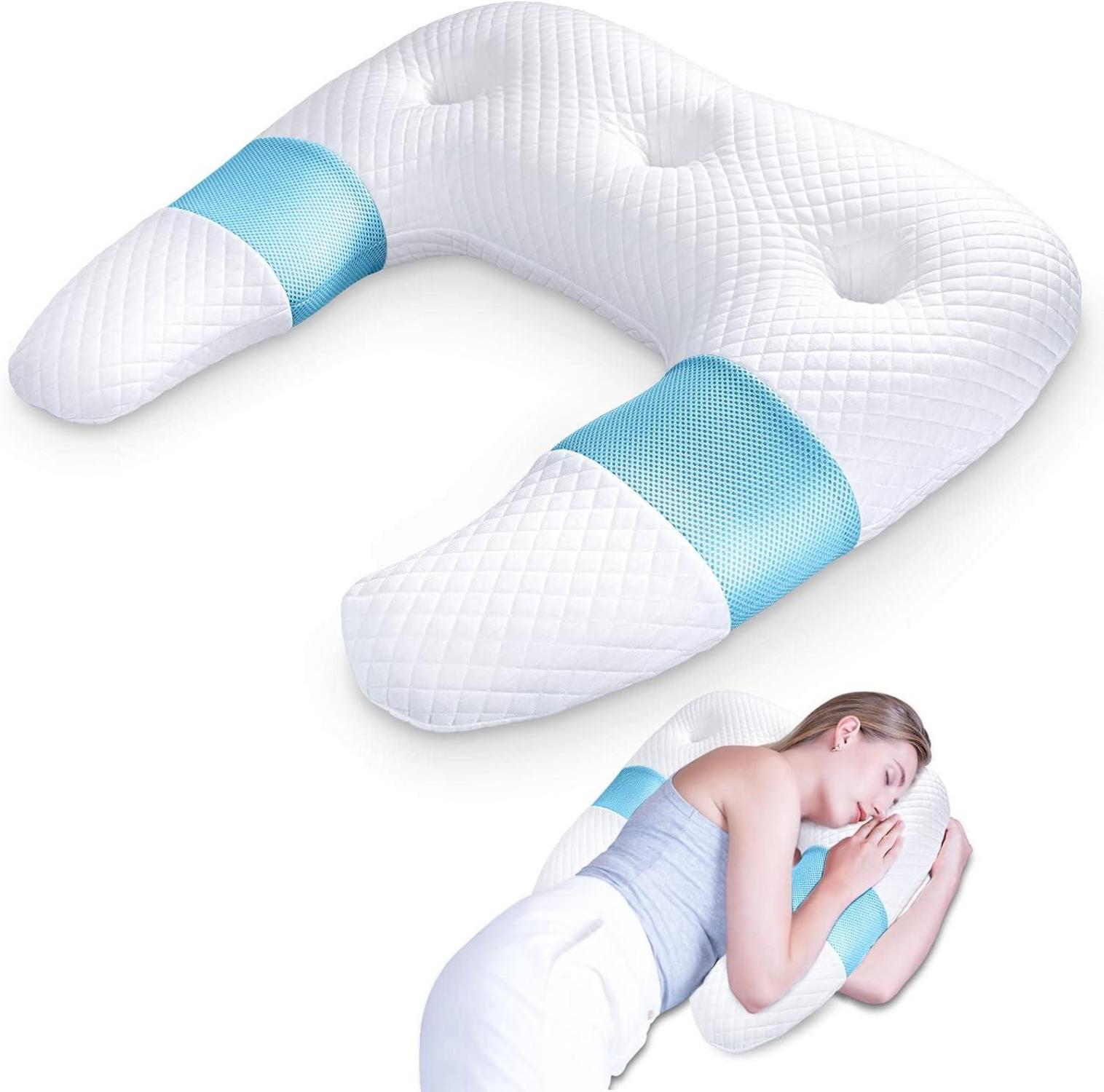 Seitenschläferkissen Memory Foam Orthopädisch Nackenkissen Blau