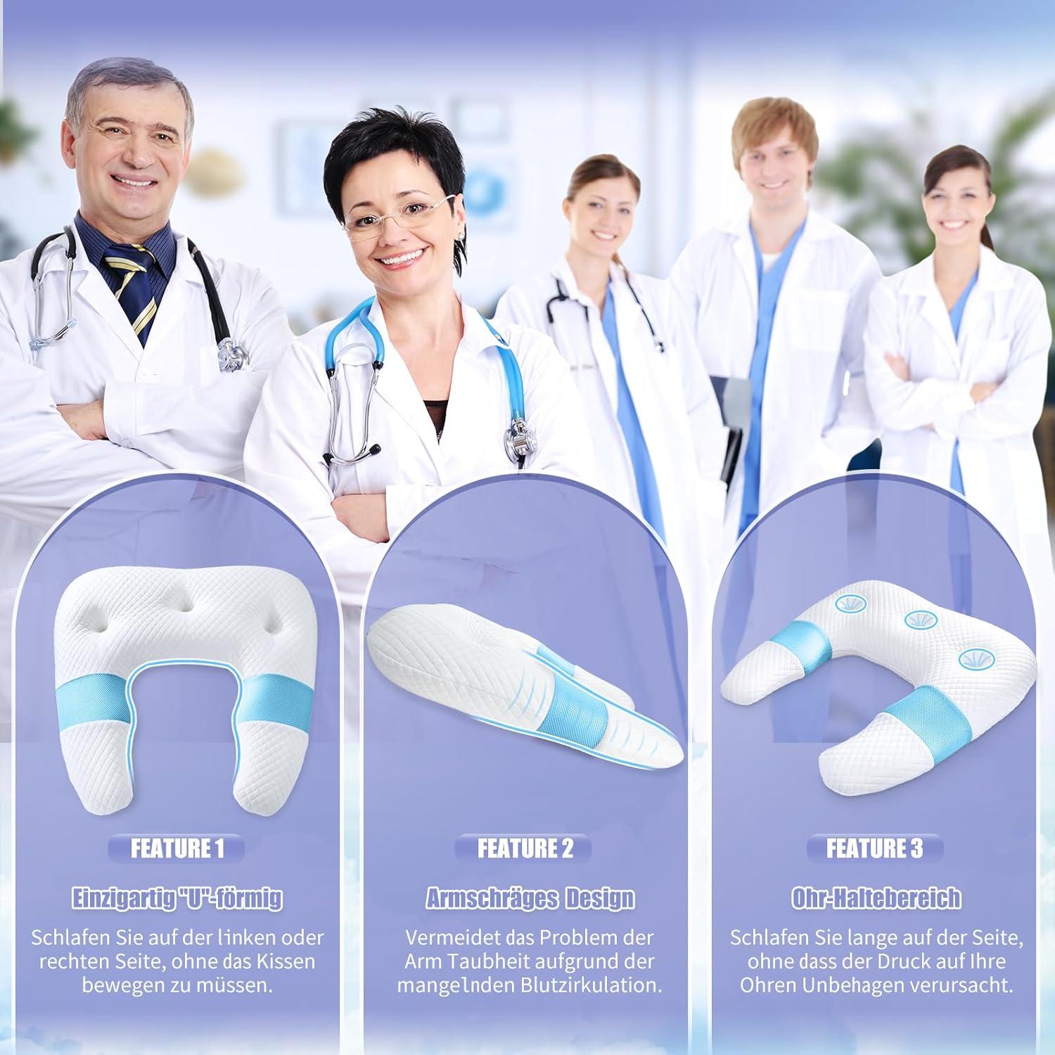 Orthopädisches Seitenschläferkissen U-förmig Memory Foam Nackenkissen Blau
