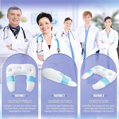 Orthopädisches Seitenschläferkissen U-förmig Memory Foam Nackenkissen Blau