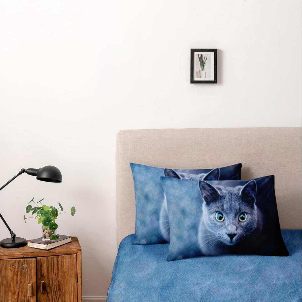 Bettwäsche 135x200 Britisch Kurzhaar Katzenmotiv 4tlg. Blau Weiß
