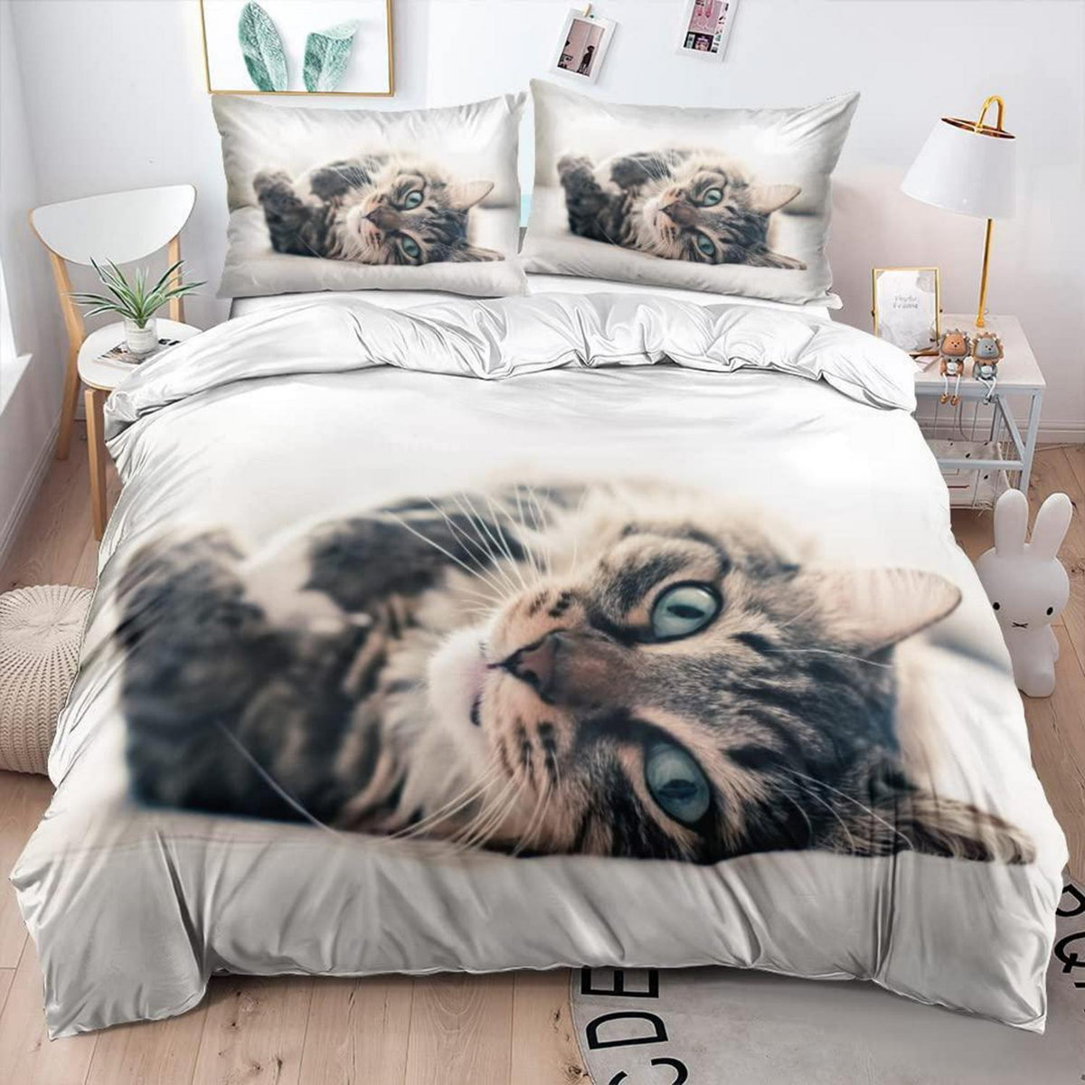 Bettwäsche Set Katzenmotiv 135x200 | Flauschige Mikrofaser 4tlg.