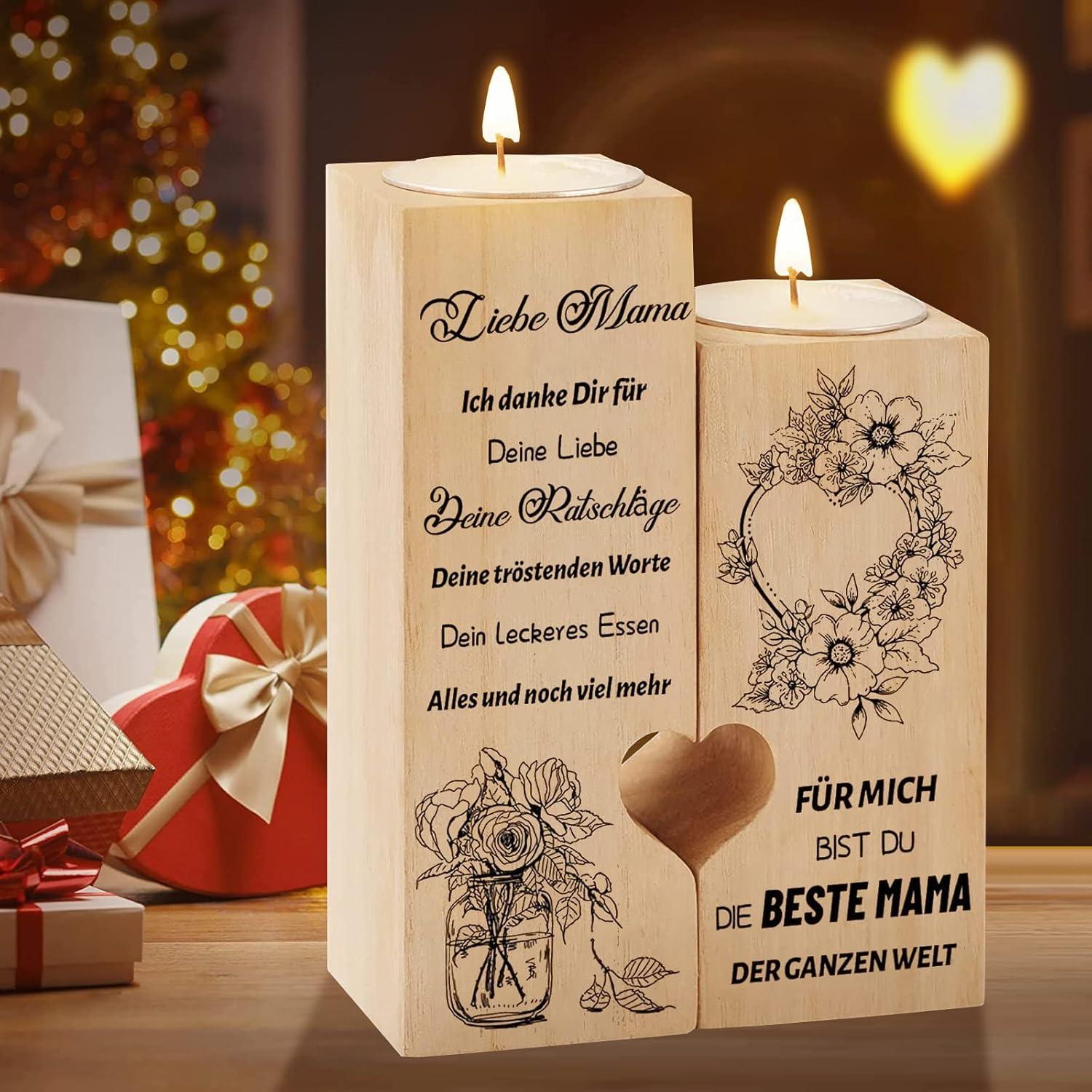 Kerzenständer Holz Mama Geschenk Herz Teelichthalter Dankbarkeit