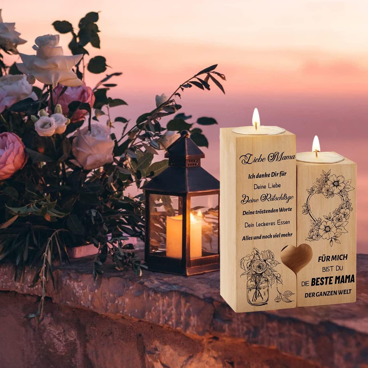 Holz Kerzenständer Mama Geschenk Herzform Deko Muttertag Geburtstag