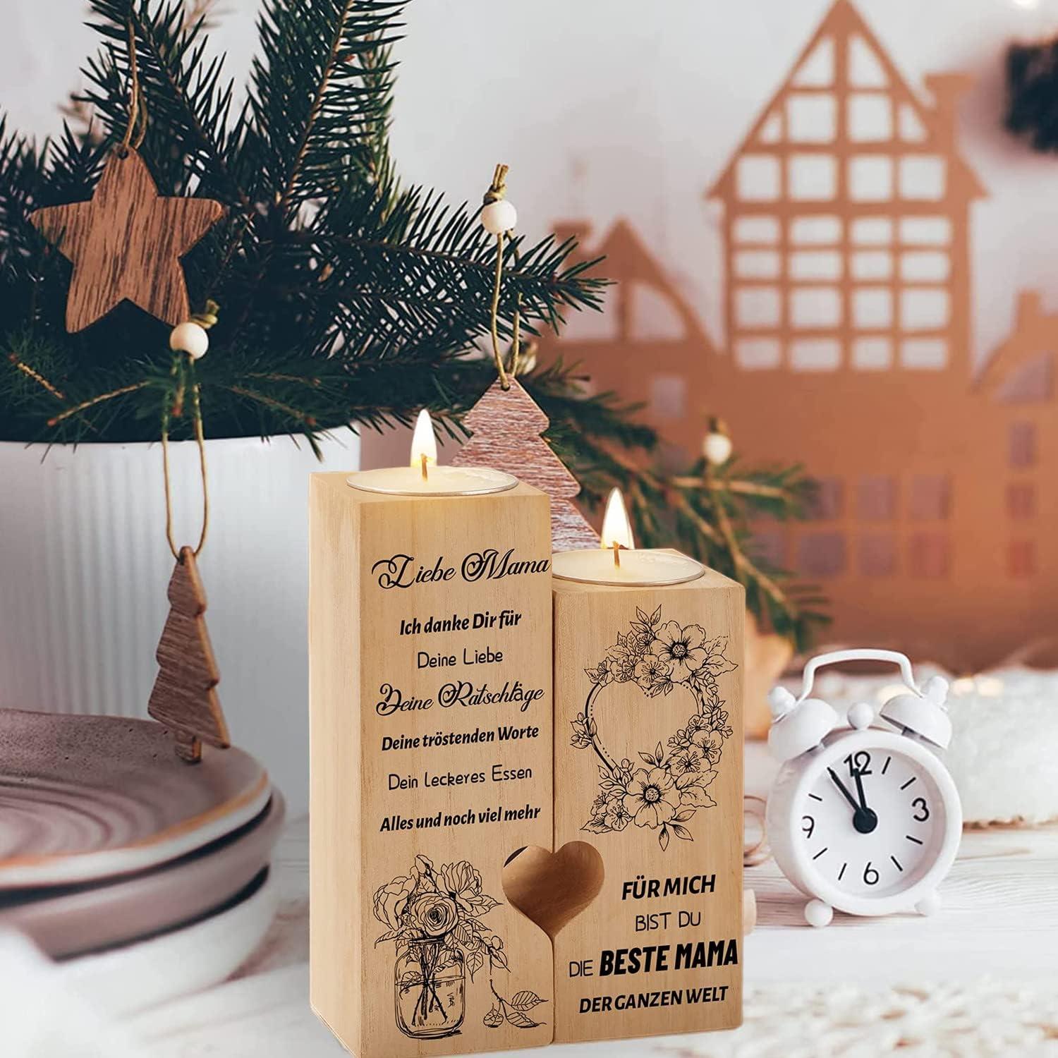Kerzenständer Mama Geschenk Herzform Holz Teelichthalter Geburtstag deco