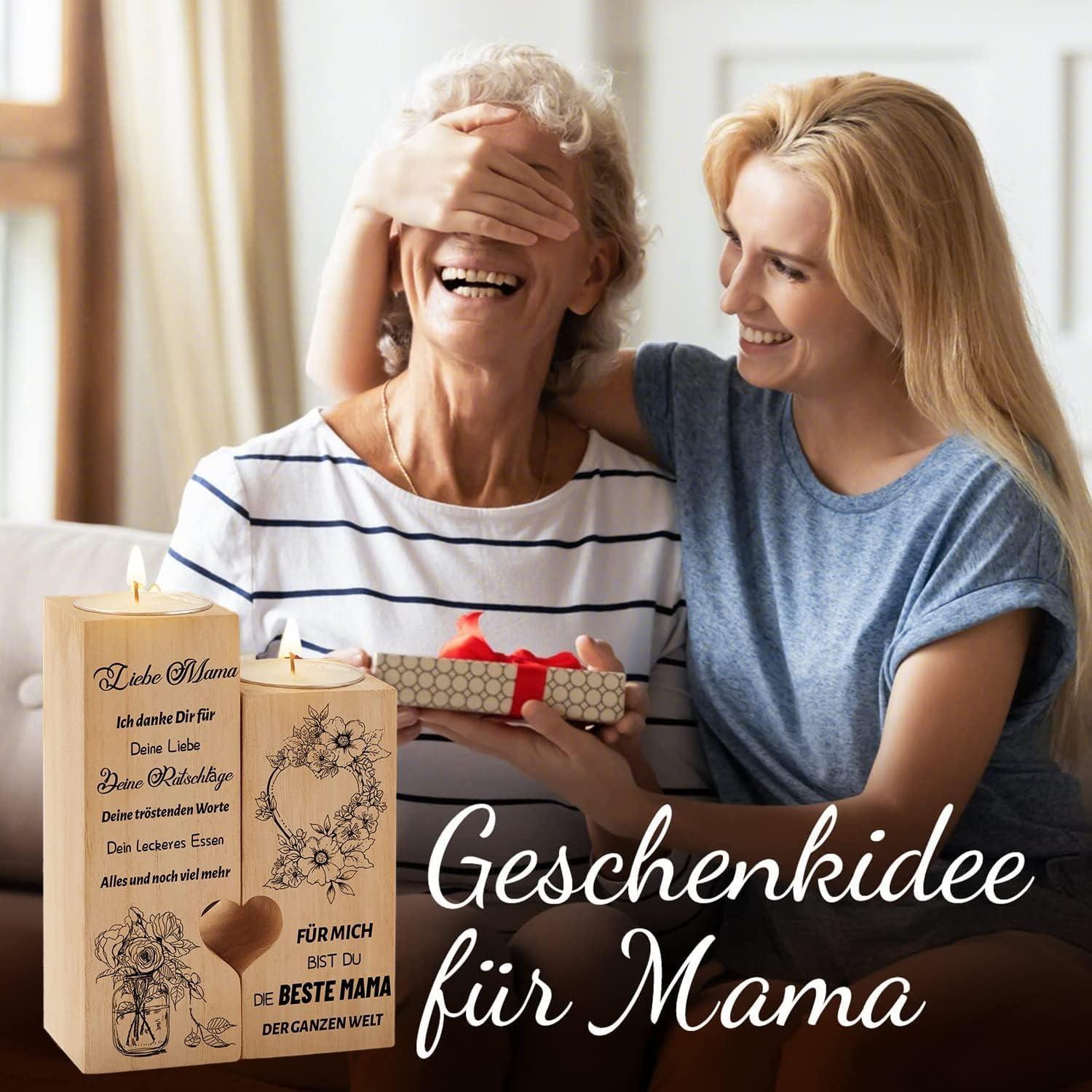 Kerzenständer Mama Geschenk Herzform Holz Teelichthalter Geburtstag deco