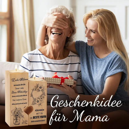 Kerzenständer Mama Geschenk Herzform Holz Teelichthalter Geburtstag deco