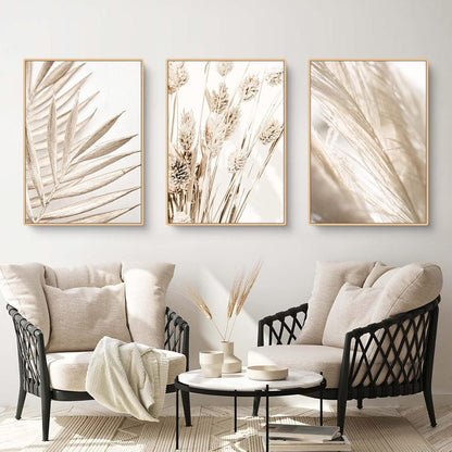 Boho Pampasgras Poster Set, 3er Premium Natur