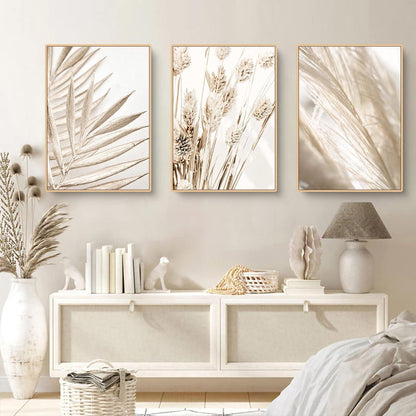 3er Premium Poster Set Boho Pampasgras Natur Leinwandbilder