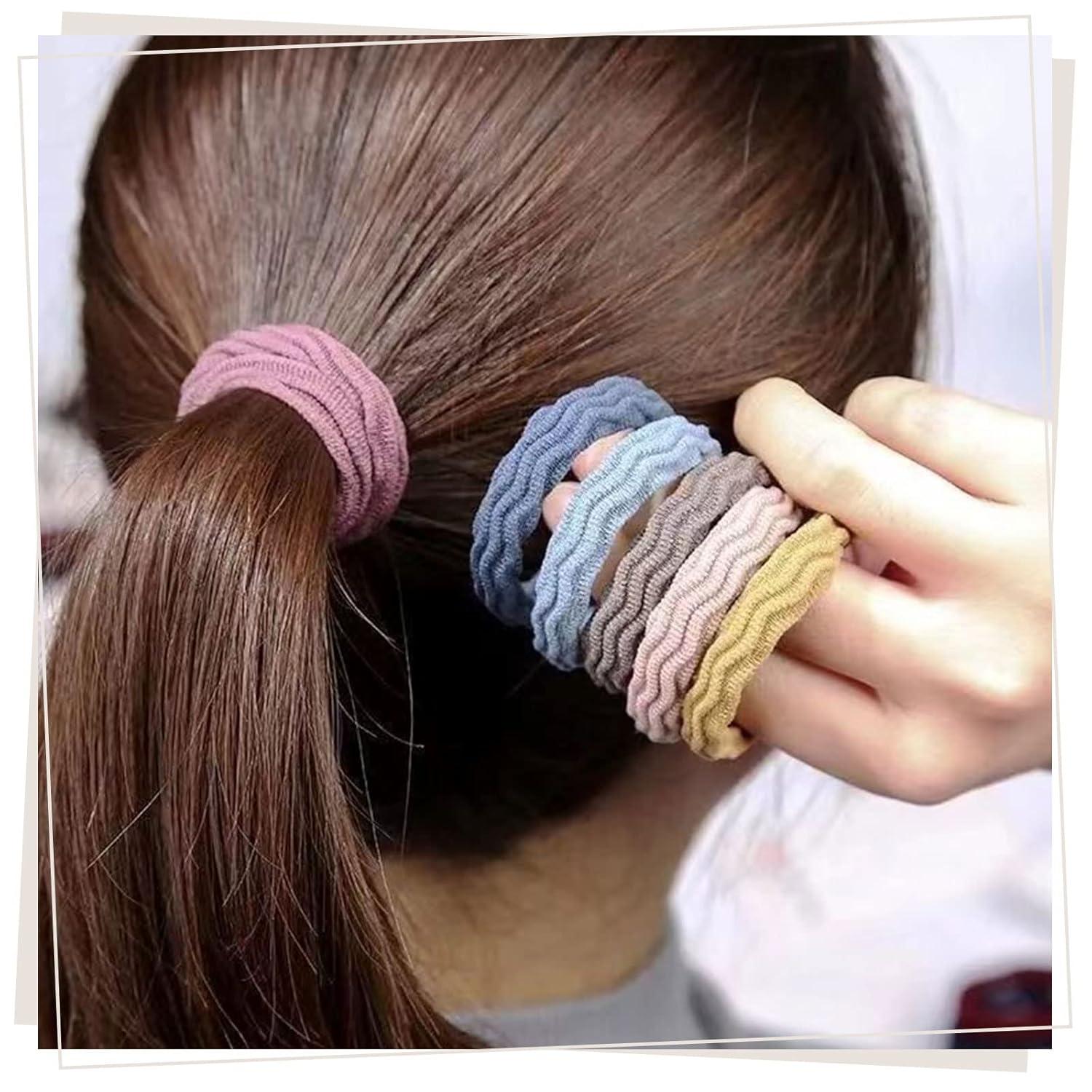 100 Stück Dickes Baumwolle Haargummi für Frauen Mädchen - Bunte Elastische Zopfgummis - Keine Knicke - Haarbänder - Pferdeschwanz Halter