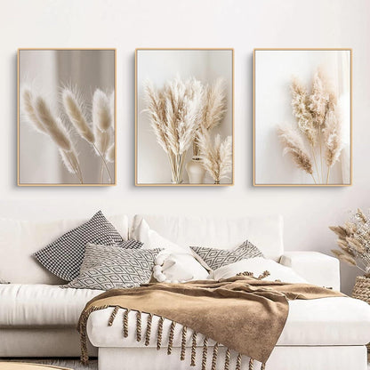 Trayosin 3er Boho Pampasgras Natur Poster Set 40x50cm