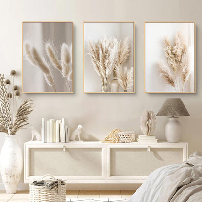 Boho Pampasgras Poster Set 3er Natur Leinwandbilder Wohnzimmer
