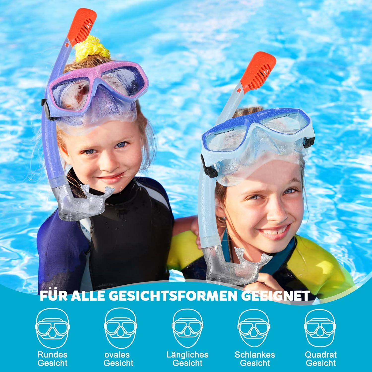 KUYOU Taucherbrille Kinder Schnorchelset Schwimmbrille 7-13 Jahre Blau