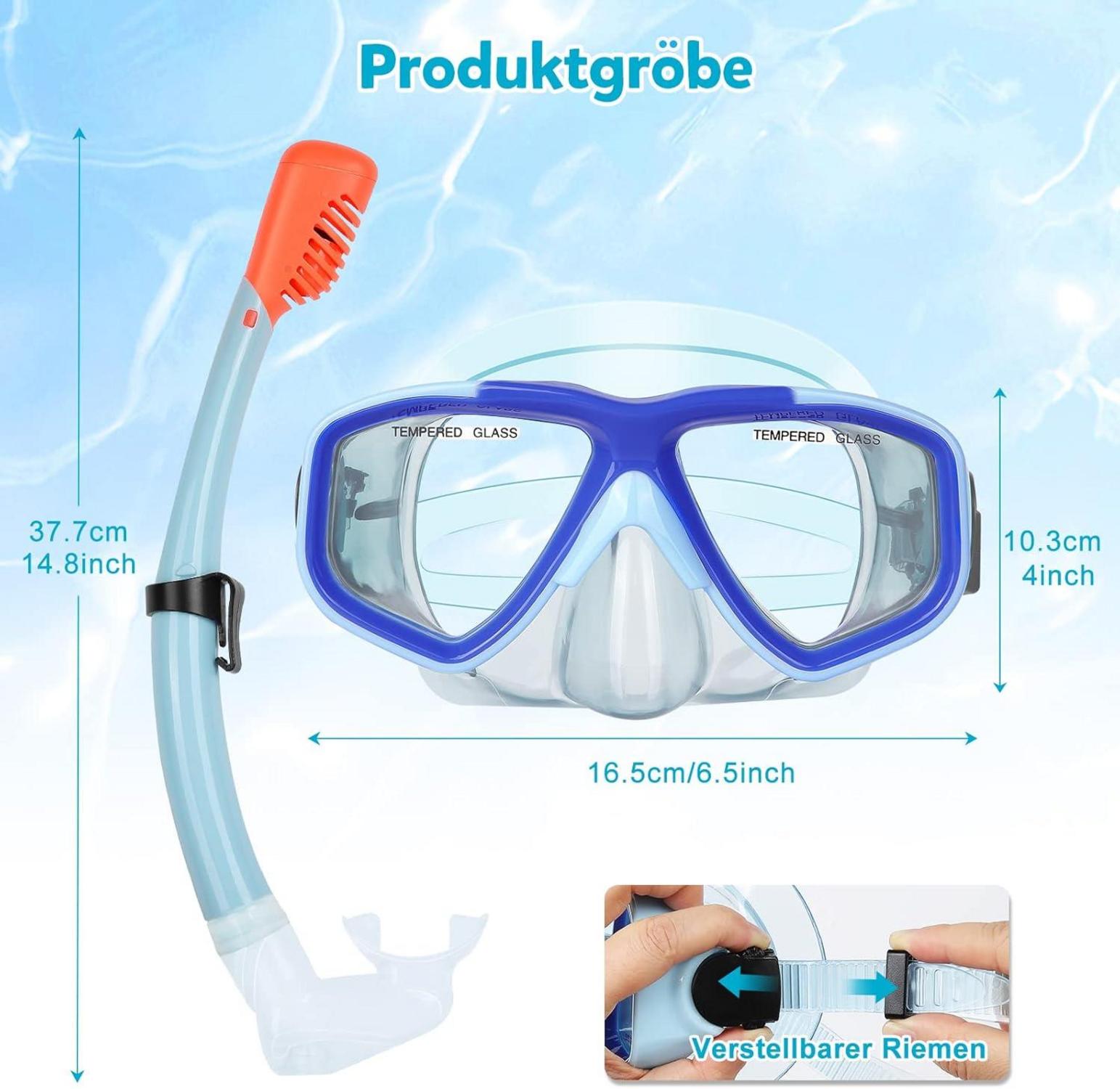 Taucherbrille Kinder mit Schnorchel Schwimmbrille 7-13 Jahre Blau