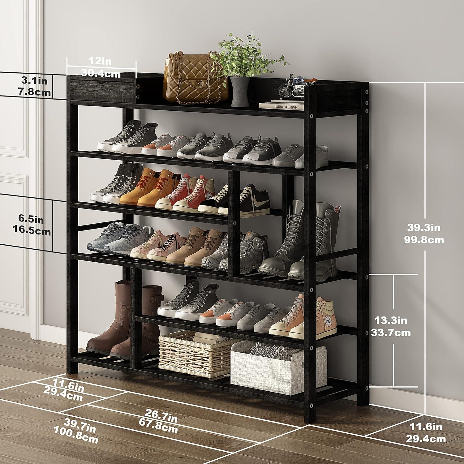 Bambus Schuhregal 6-stöckig für 20 Paar Schuhe, schwarz