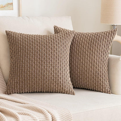 Kordsamt Kissenbezüge 45x45 cm 2er Set Dekorative Sofakissen Braun