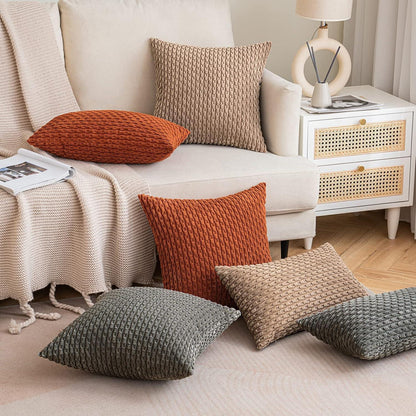 EMEMA Kordsamt Kissenbezüge 45x45cm Braun Dekorative Dekokissen 2er Set