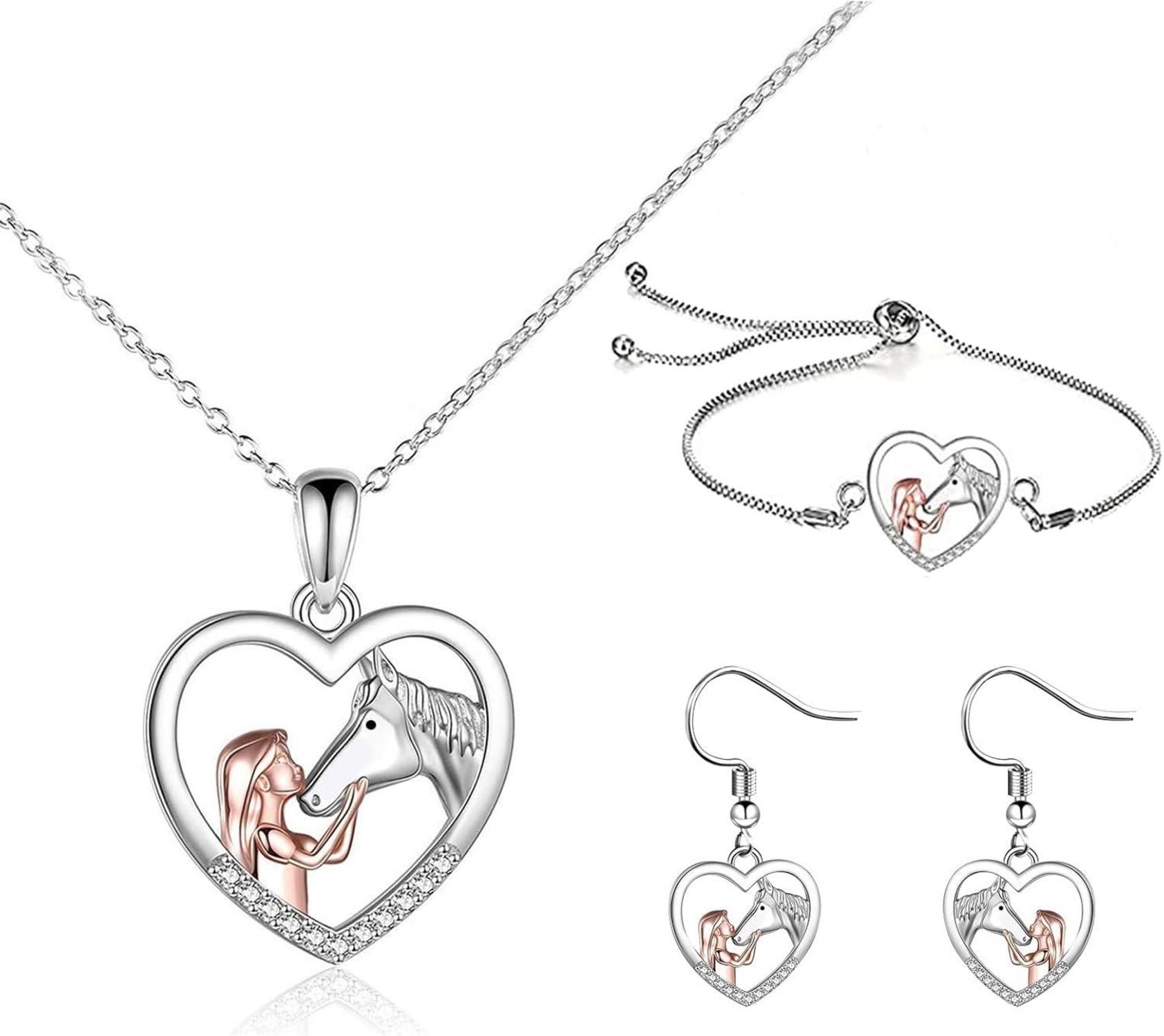 Pferd Halskette Armband Set Kristall Mädchen Geschenk