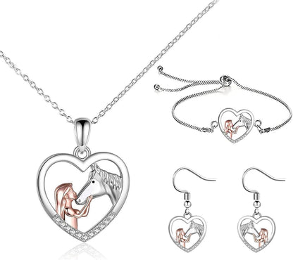 Pferd Halskette Armband Set Kristall Mädchen Geschenk