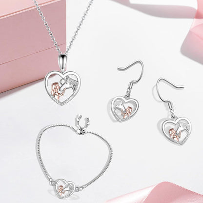 Pferd Halskette Armband Set Kristall Mädchen Geschenk