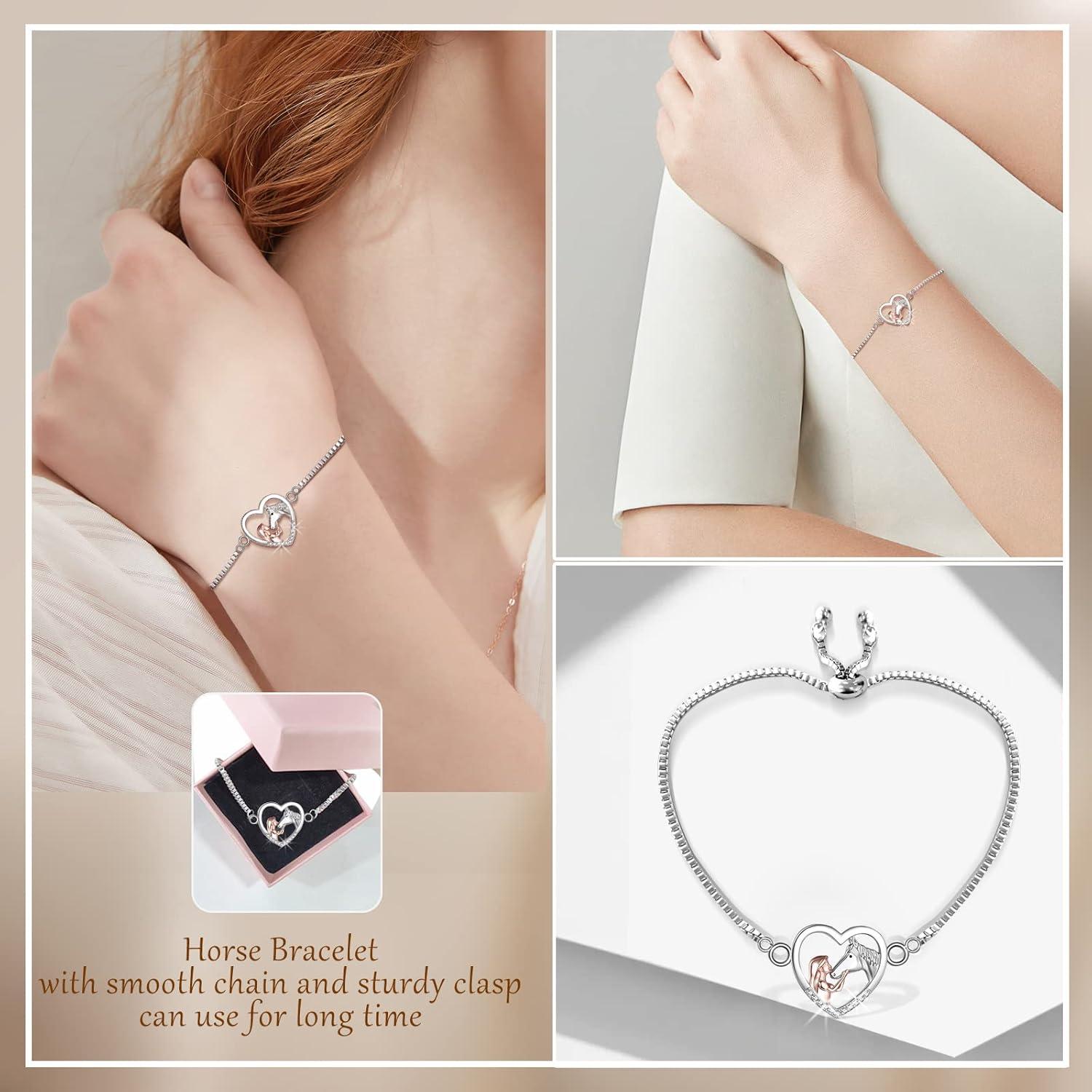 Pferd Halskette Armband Set Geschenke Mädchen Anhänger Schmuck Silber