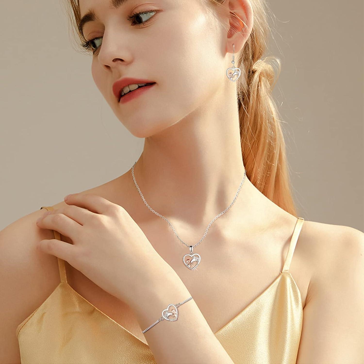 Pferde Halskette Armband Set Mädchen Geschenke Schmuck Silber