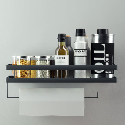 Gewürzregal ohne Bohren, Hängend mit Küchenrollenhalter, 4 Haken - 35cm Schwarz