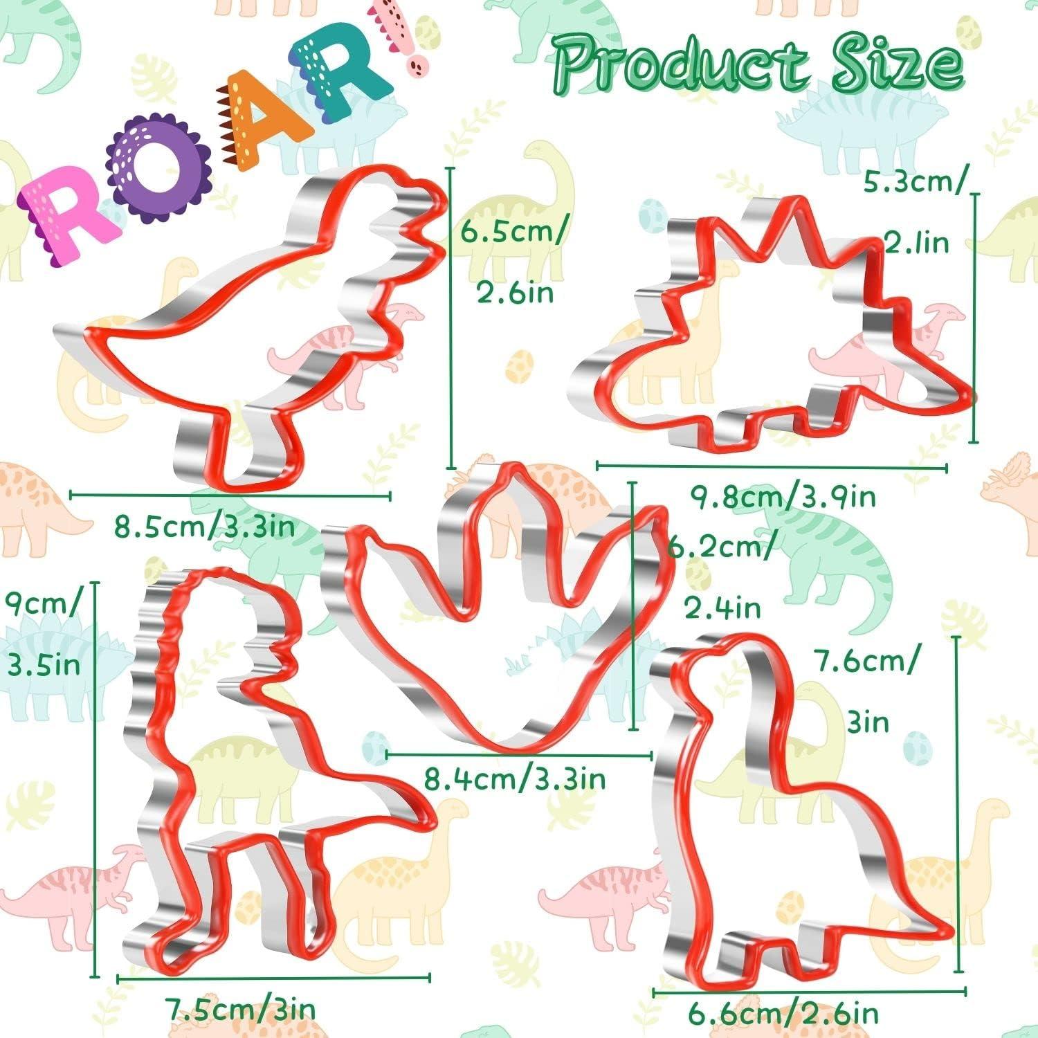 5-teiliges Dinosaurier Keksausstecher-Set Edelstahl Silikonrand
