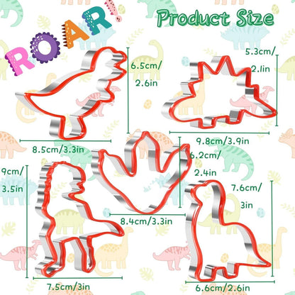 5-teiliges Dinosaurier Keksausstecher-Set Edelstahl Silikonrand