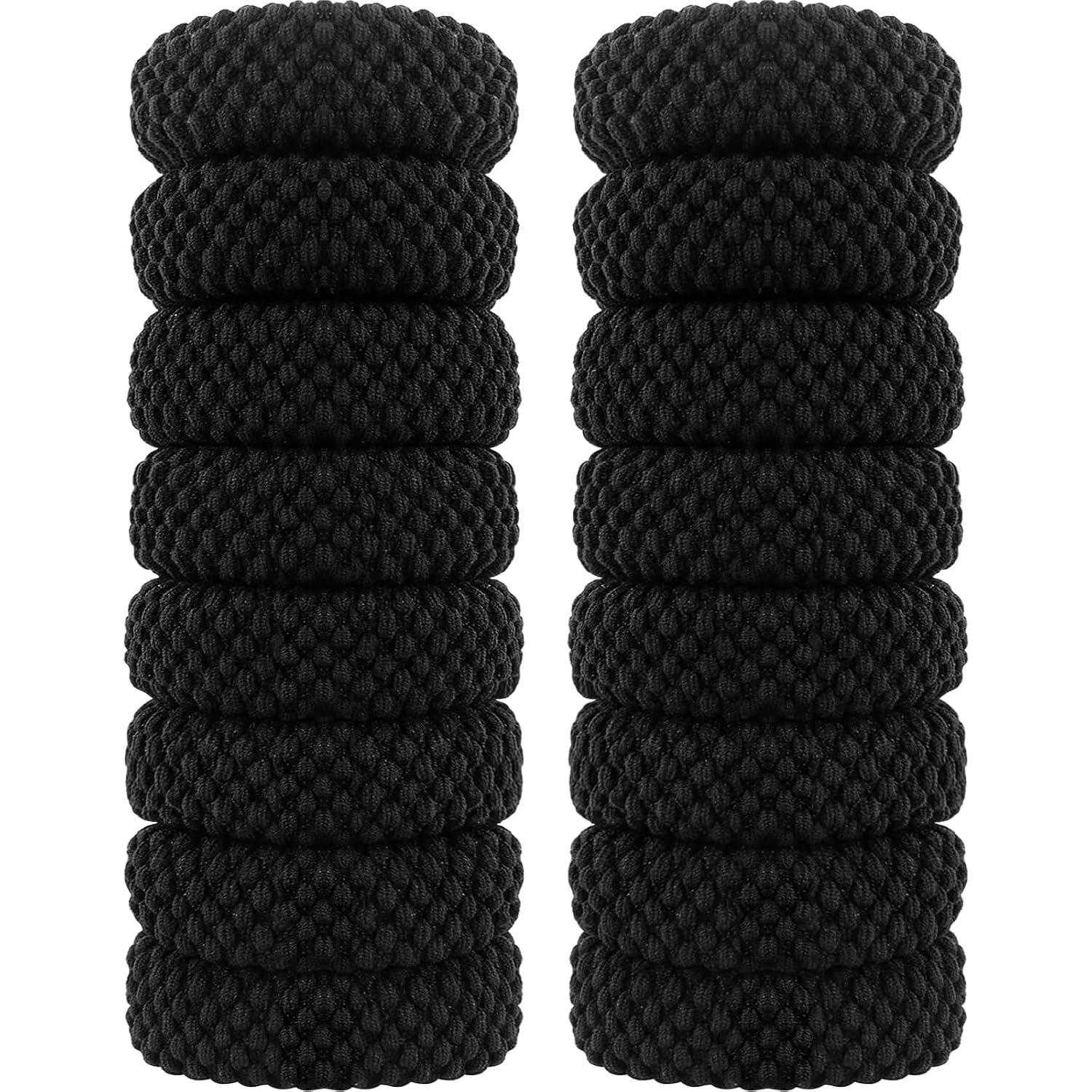 16er Packung Haargummis Schwarz breit aus Baumwolle für Damen
