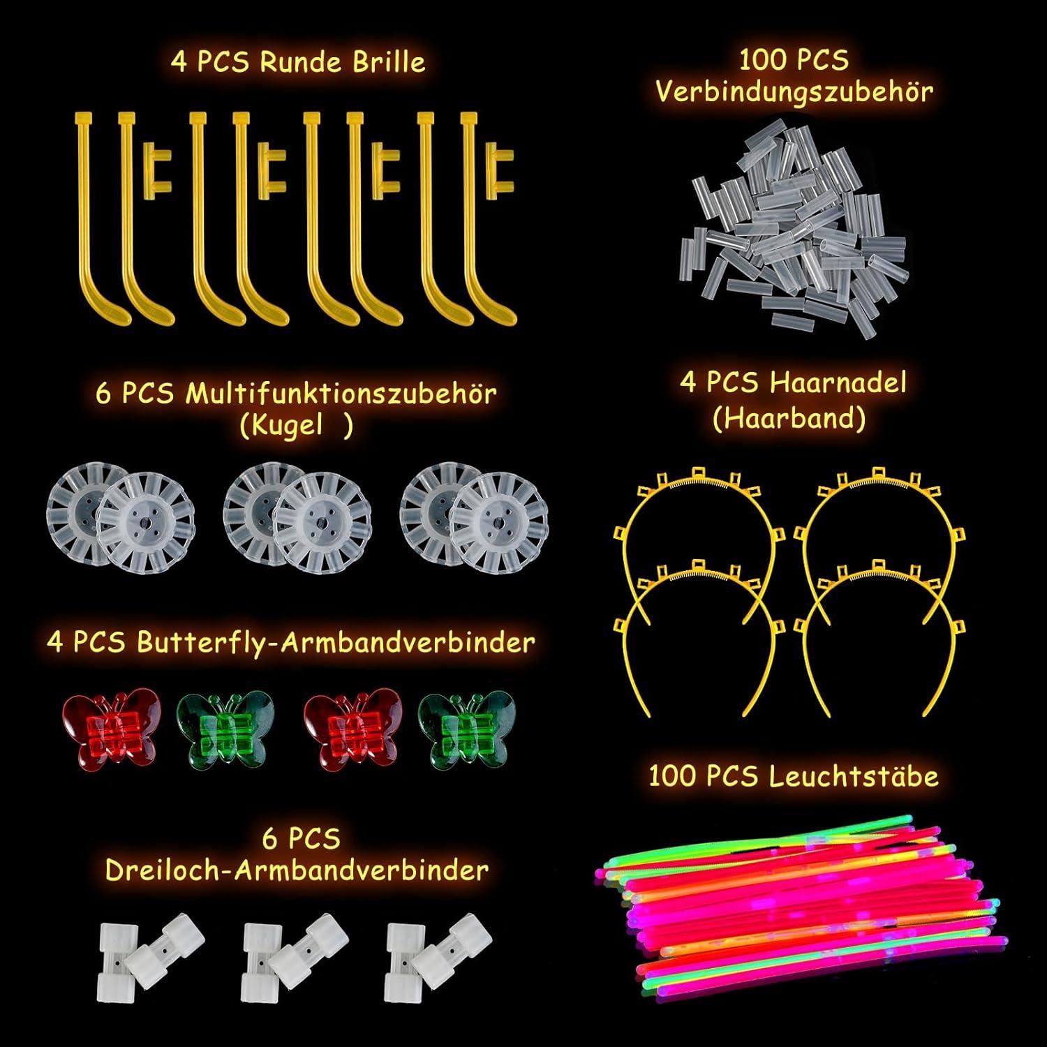 Knicklichter Party Set mit 100 Leuchtstäbe für Kinder, Neon