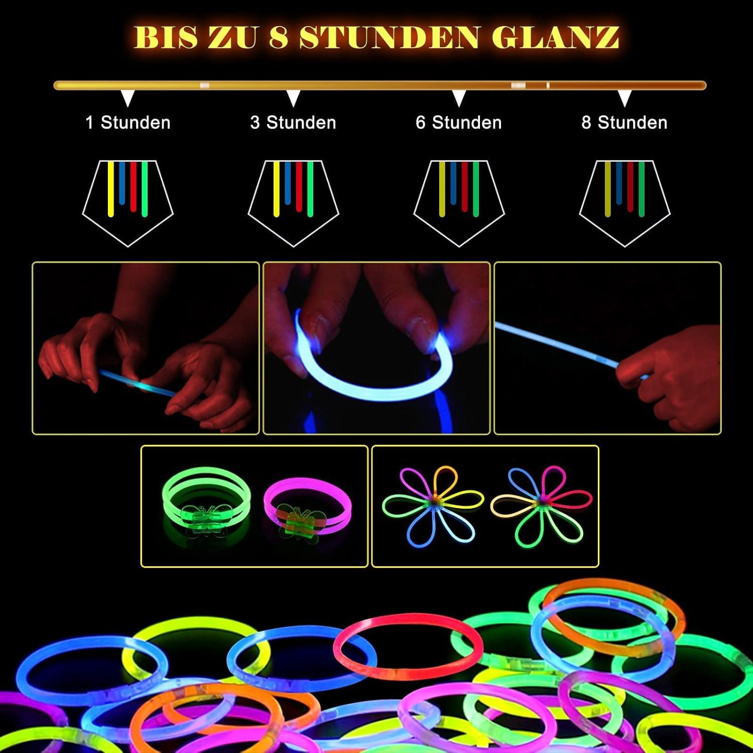 Knicklichter Party Set mit Leuchtstäbe, Kinder Armbänder | Neon Party