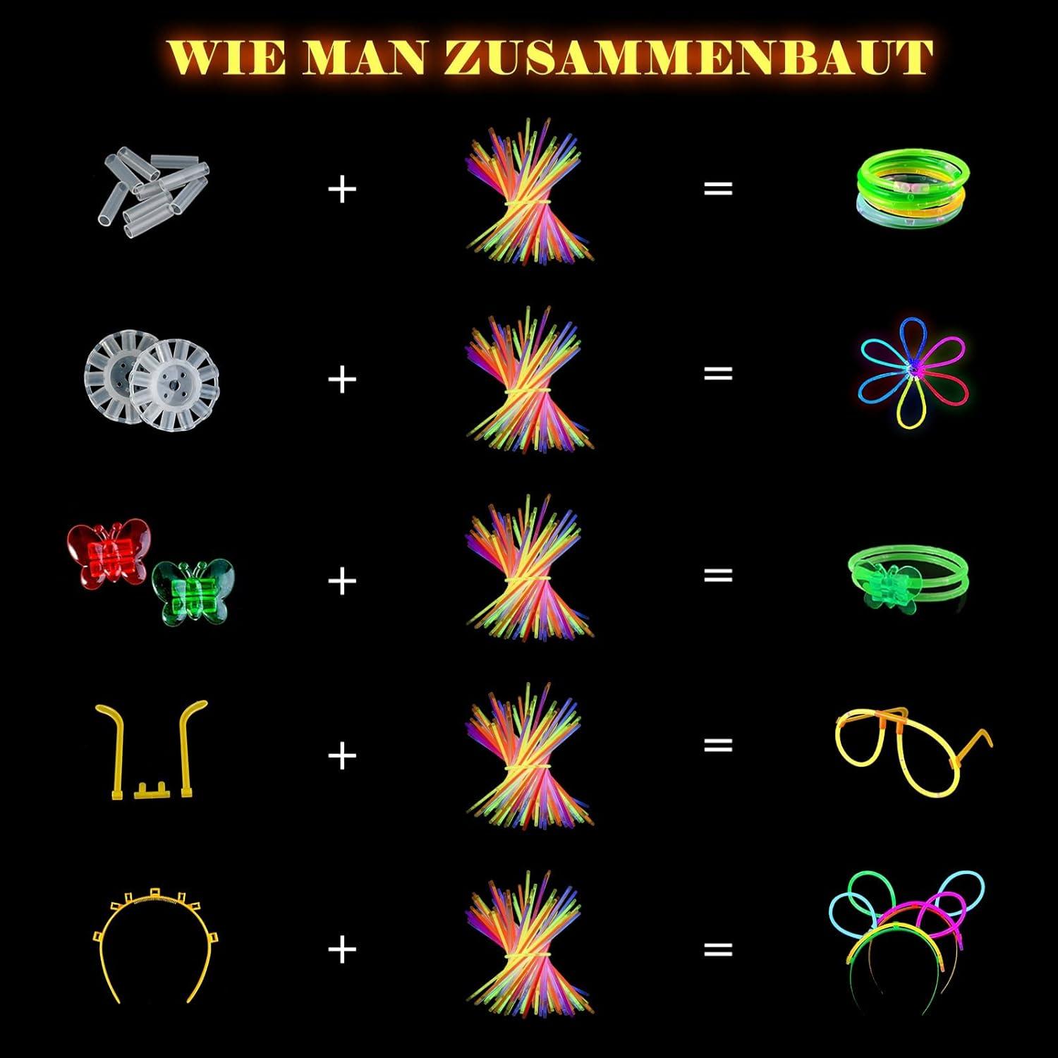 224 Stück Knicklichter Party Set mit 100 Leuchtstäbe Neon Deko