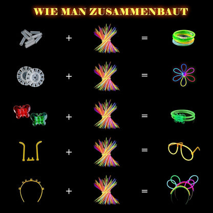 224 Stück Knicklichter Party Set mit 100 Leuchtstäbe Neon Deko