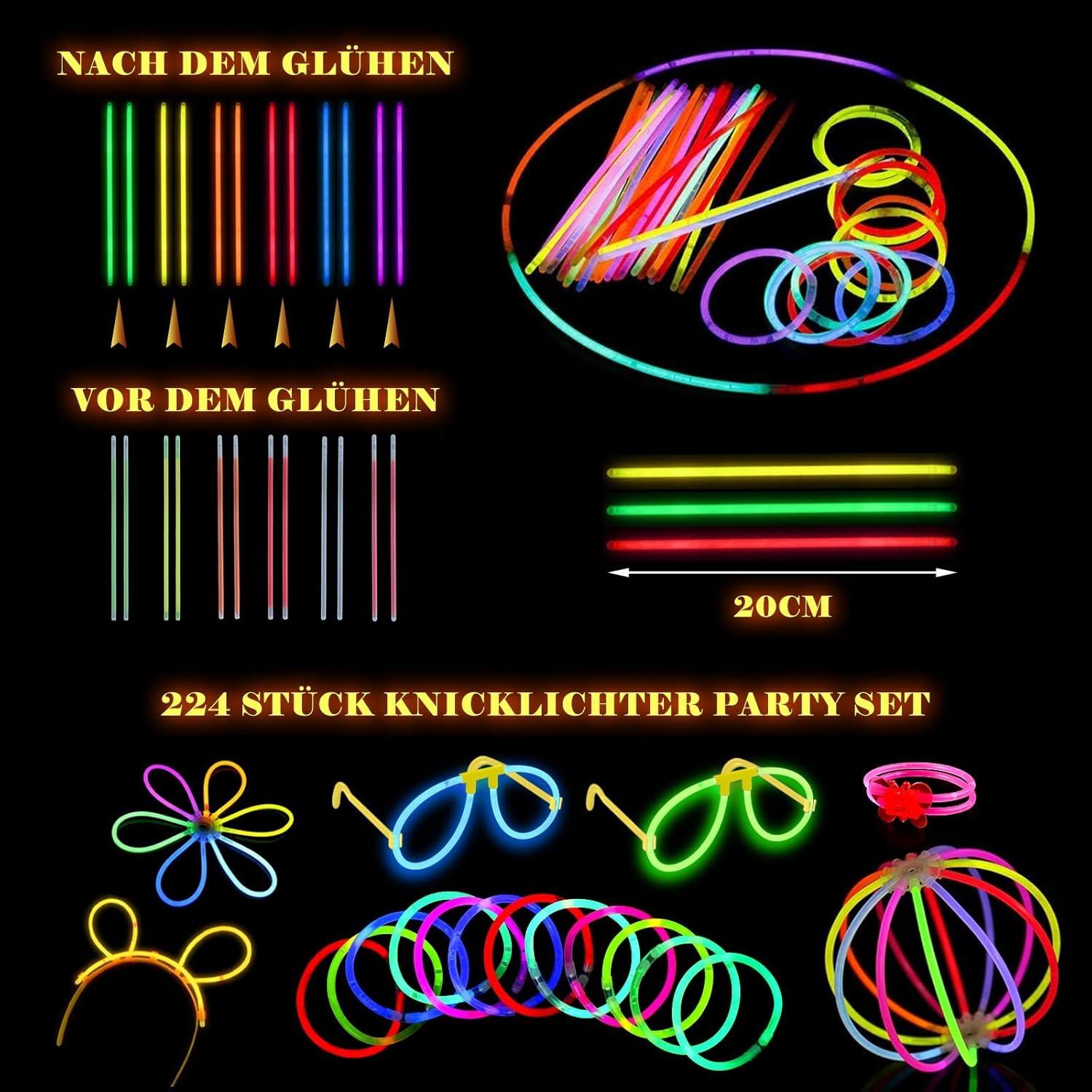 224er Knicklichter Party Set Leuchtstäbe Kinder Neon Party Pack