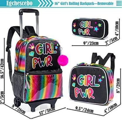 Kinder Rollkoffer Rucksack Set für Mädchen Rosa & Schwarz
