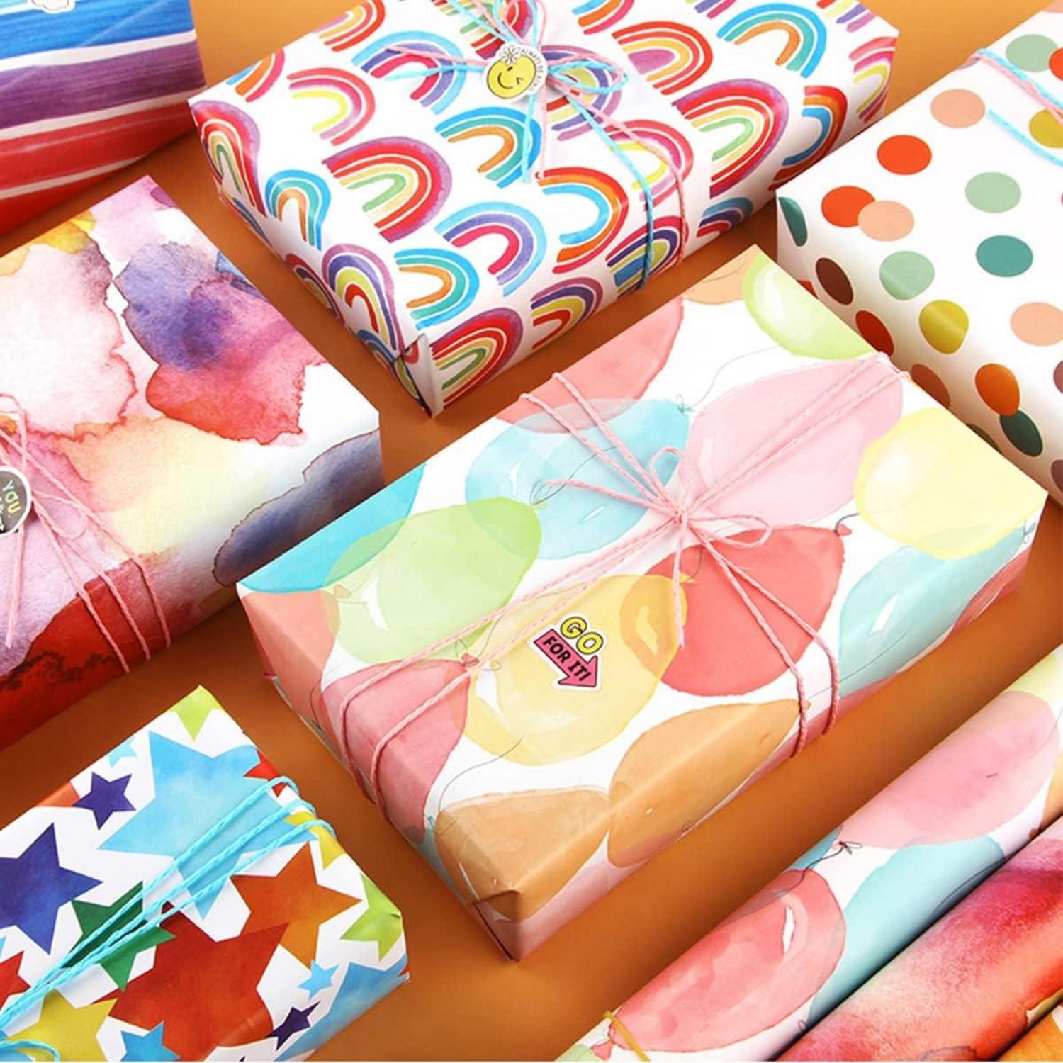 Gold Wrapping Paper Rolls 44cm x 3M - 4 Rolls Gold Printed Designs