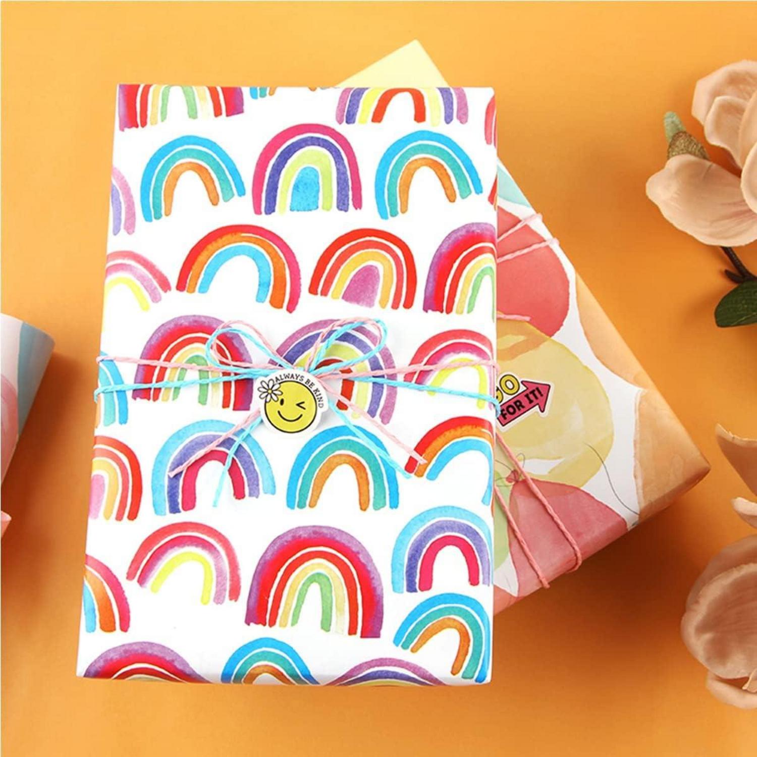 Gift Wrapping Paper Rolls 44cm x 3M, 5 Rolls Colorful Rainbow Birthday