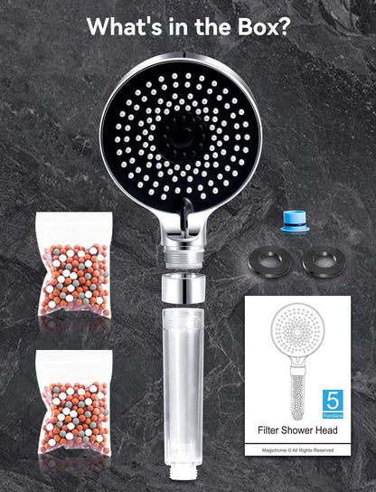 Magichome Wassersparender Duschkopf mit 5 Strahlarten Schwarz