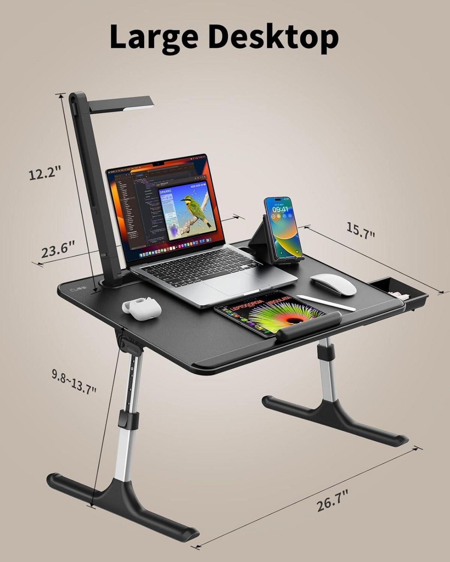 Bett Laptoptisch LED Lampe verstellbar Buchständer Schublade Tablet