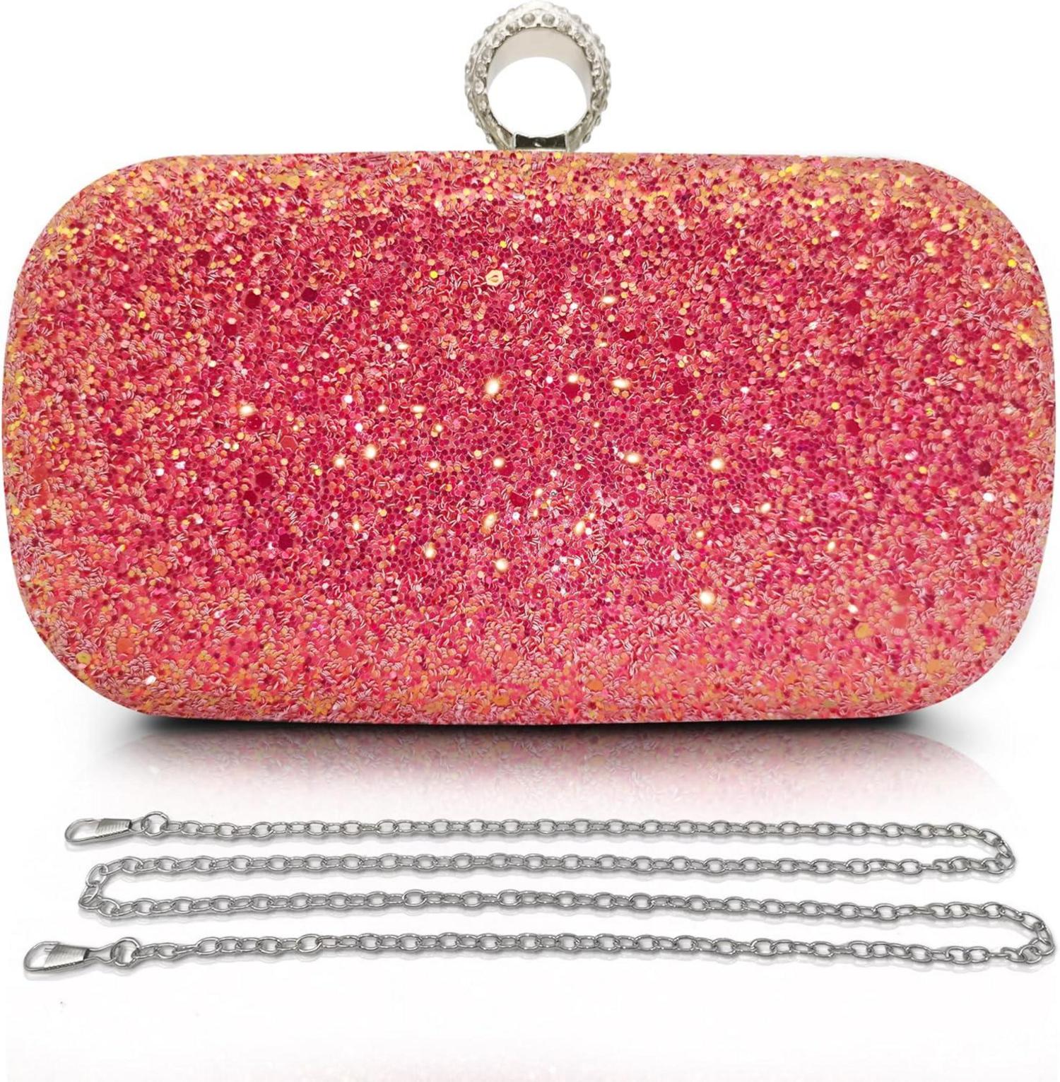 Glitzer Clutch Handtasche Abendtasche Strass Umhängetasche